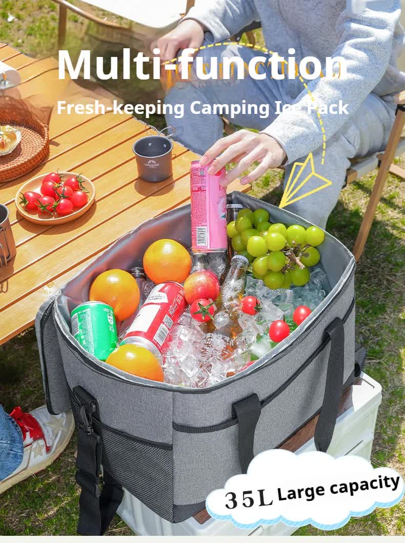 Large 35L Insulated Cooler Bag Soft Sided Leakproof Thermal Tote for Camping Beach Picnic BBQ Heavy Duty Grocery Carrier Grey.