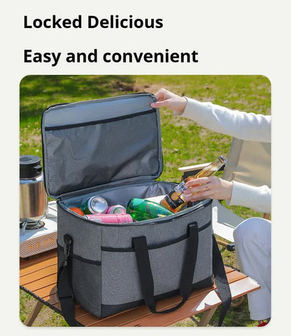 Large 35L Insulated Cooler Bag Soft Sided Leakproof Thermal Tote for Camping Beach Picnic BBQ Heavy Duty Grocery Carrier Grey.