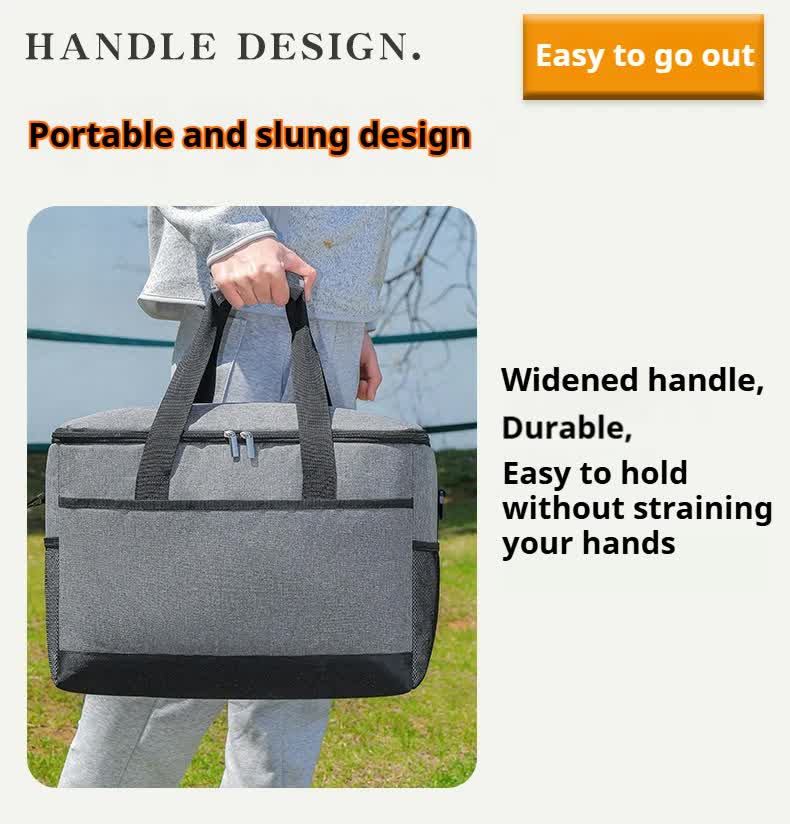 Large 35L Insulated Cooler Bag Soft Sided Leakproof Thermal Tote for Camping Beach Picnic BBQ Heavy Duty Grocery Carrier Grey.