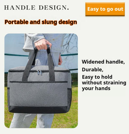 Large 35L Insulated Cooler Bag Soft Sided Leakproof Thermal Tote for Camping Beach Picnic BBQ Heavy Duty Grocery Carrier Grey.