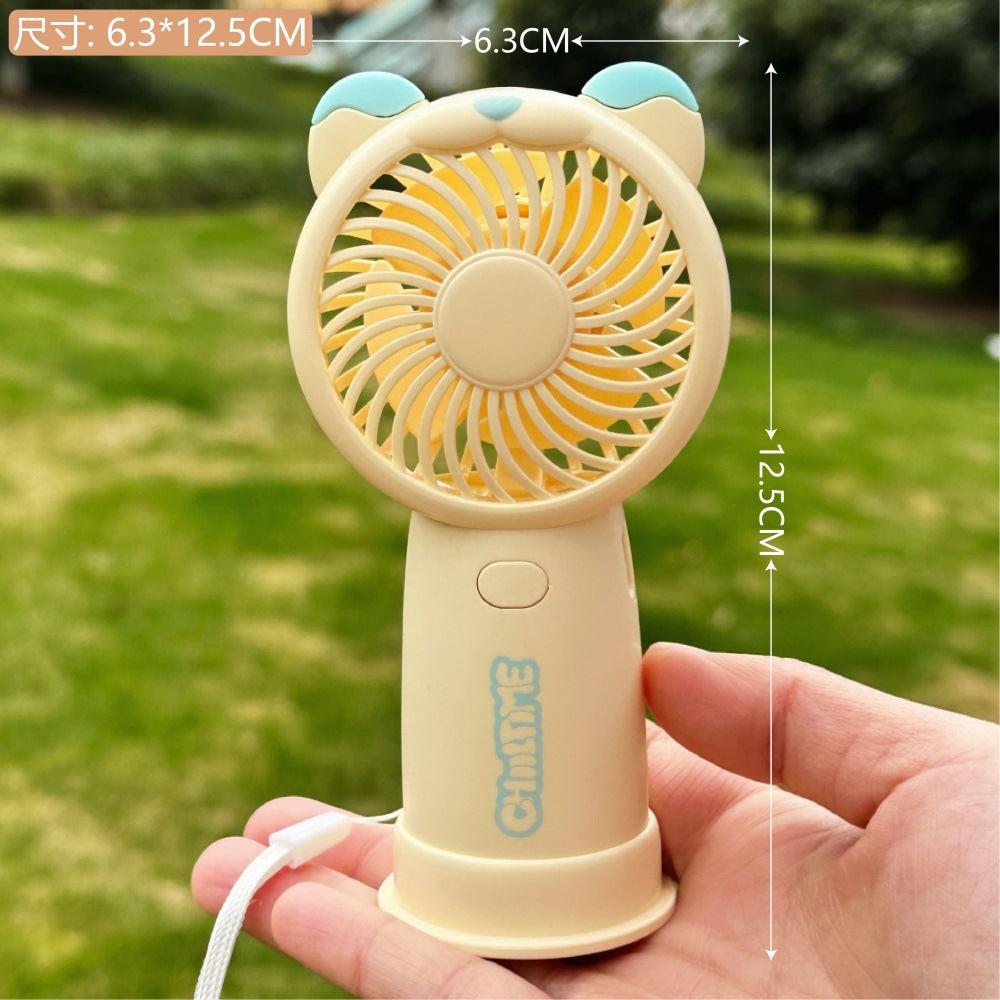 Mini Handheld Fan Rechargeable Portable Personal Cooling Device Cute Bear Design 3 Speed Adjustable with Stand Lanyard for Travel Kids Office Yellow.