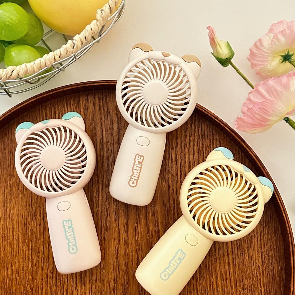 Mini Handheld Fan Rechargeable Portable Personal Cooling Device Cute Bear Design 3 Speed Adjustable with Stand Lanyard for Travel Kids Office Yellow.