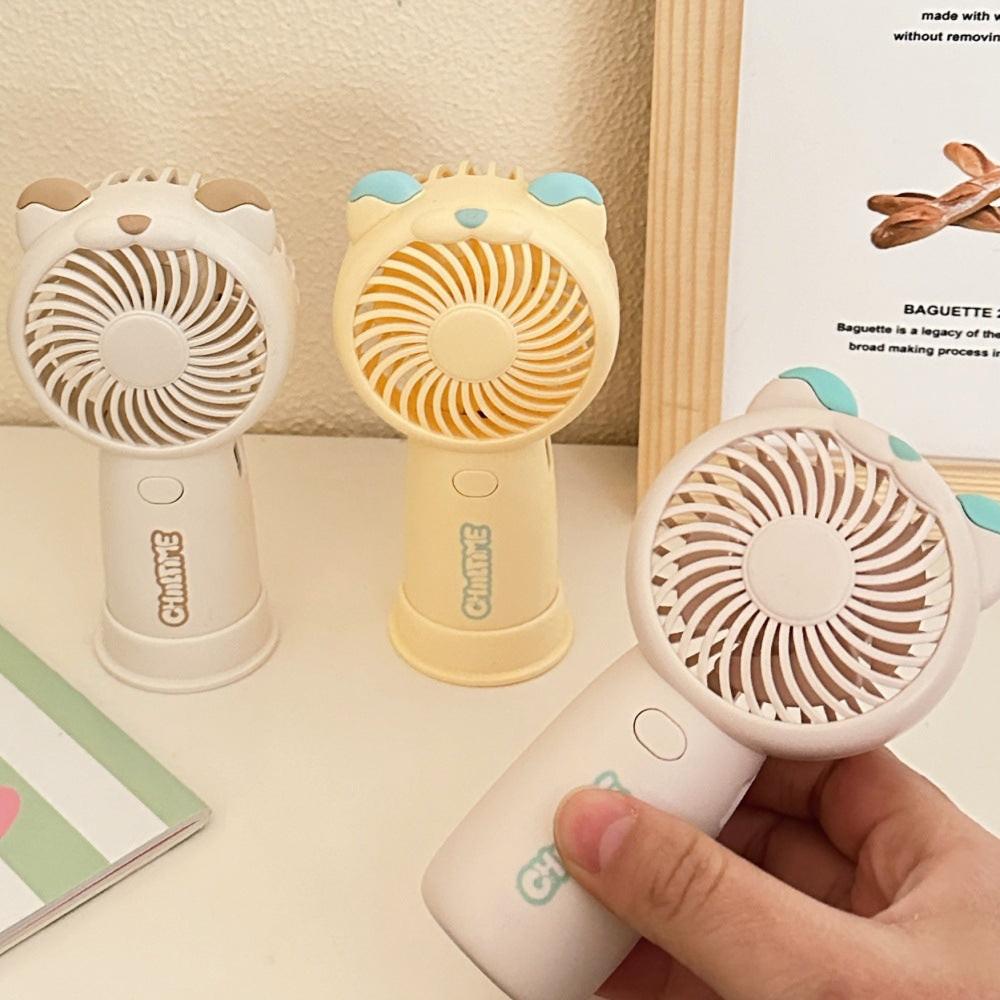 Mini Handheld Fan Rechargeable Portable Personal Cooling Device Cute Bear Design 3 Speed Adjustable with Stand Lanyard for Travel Kids Office Yellow.