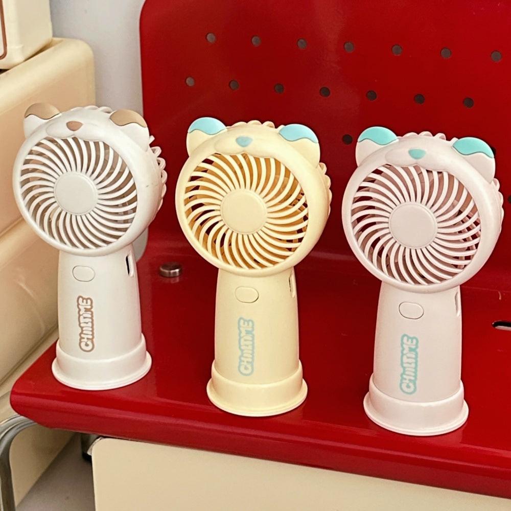 Mini Handheld Fan Rechargeable Portable Personal Cooling Device Cute Bear Design 3 Speed Adjustable with Stand Lanyard for Travel Kids Office Yellow.