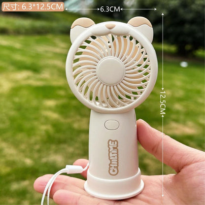 Mini Handheld Fan Rechargeable Portable Personal Cooling Device Cute Bear Design 3 Speed Adjustable with Stand Lanyard for Travel Kids Office Beige.