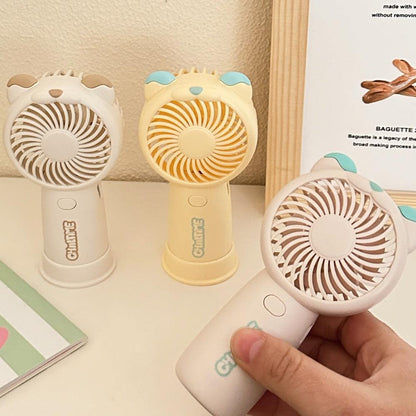 Mini Handheld Fan Rechargeable Portable Personal Cooling Device Cute Bear Design 3 Speed Adjustable with Stand Lanyard for Travel Kids Office Beige.
