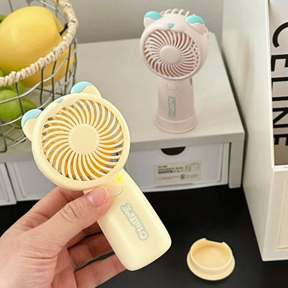 Mini Handheld Fan Rechargeable Portable Personal Cooling Device Cute Bear Design 3 Speed Adjustable with Stand Lanyard for Travel Kids Office Beige.