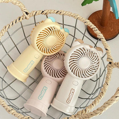 Mini Handheld Fan Rechargeable Portable Personal Cooling Device Cute Bear Design 3 Speed Adjustable with Stand Lanyard for Travel Kids Office Beige.