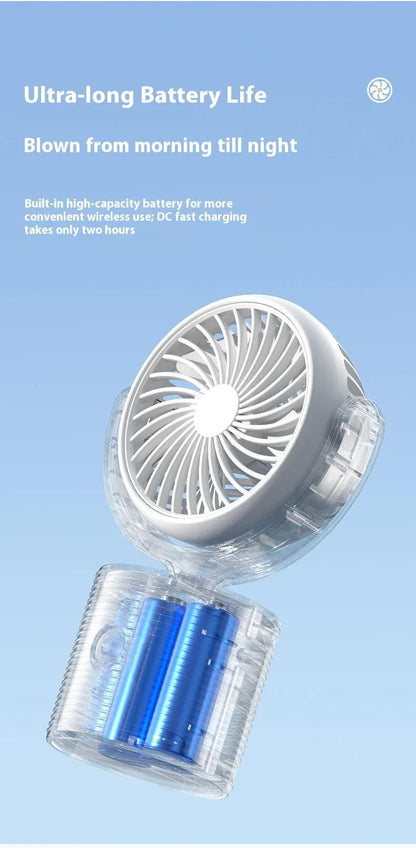 Portable Turbo Fan 3-in-1 Mini Handheld Desk Fan Rechargeable Personal Cooling Device with Neck Lanyard 180 Degree Adjustable Head Quiet Wind White.