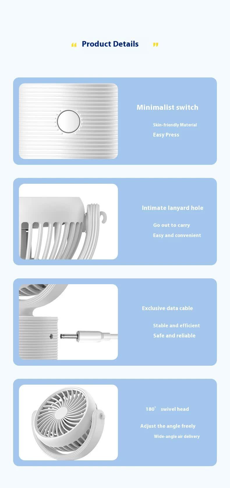 Portable Turbo Fan 3-in-1 Mini Handheld Desk Fan Rechargeable Personal Cooling Device with Neck Lanyard 180 Degree Adjustable Head Quiet Wind White.