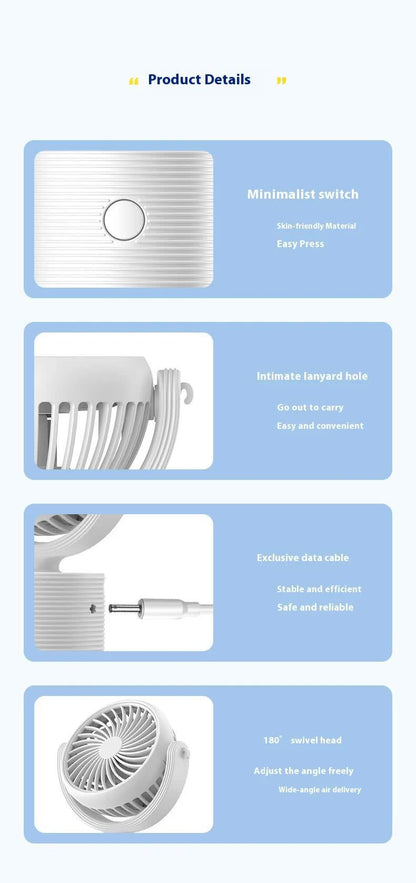 Portable Turbo Fan 3-in-1 Mini Handheld Desk Fan Rechargeable Personal Cooling Device with Neck Lanyard 180 Degree Adjustable Head Quiet Wind White.