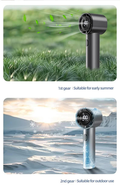 High Speed Handheld Turbo Fan Champagne Gold 3 Adjustable Speeds LED Display Portable Personal Cooling Fan Rechargeable for Travel Office Outdoor.