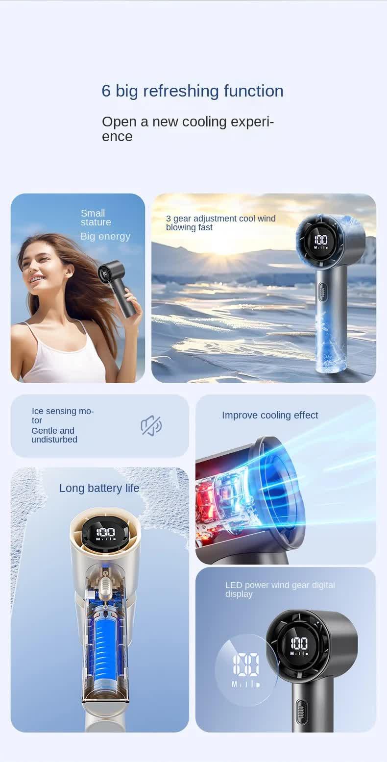 High Speed Handheld Turbo Fan Champagne Gold 3 Adjustable Speeds LED Display Portable Personal Cooling Fan Rechargeable for Travel Office Outdoor.