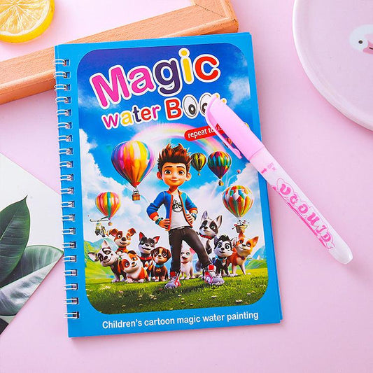 2 PCS Magic Water Colouring Book Reusable Mess Free Painting Set Space Astronaut and Cartoon Puppy Themes with Refillable Water Pens for Kids Travel Activity.