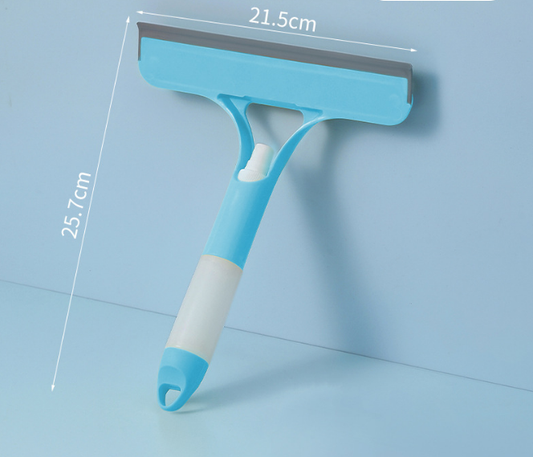 Blue 3-in-1 Window Squeegee with Built-in Spray Bottle - Dual Sided Sponge Glass Cleaner - Streak Free Tool for Shower Screens, Mirrors & Car Windows.