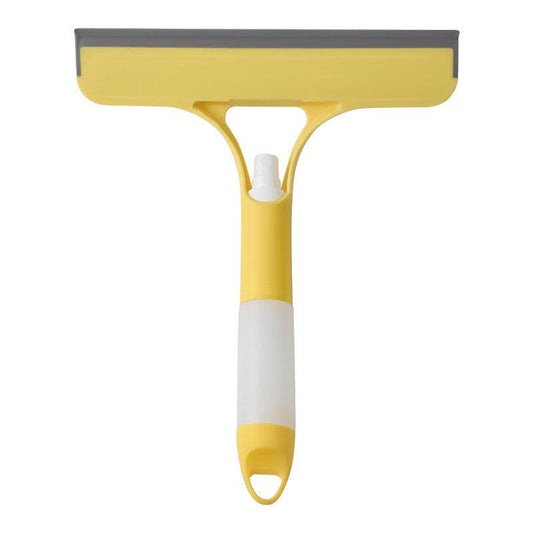 Yellow 3-in-1 Window Squeegee with Built-in Spray Bottle - Dual Sided Sponge Glass Cleaner - Streak Free Tool for Shower Screens, Mirrors & Car Windows.