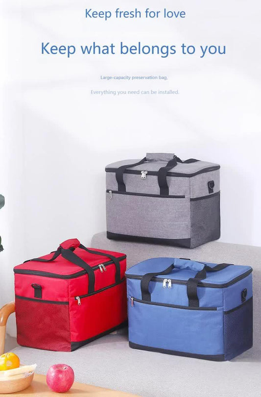 Large 30L Insulated Cooler Bag - Leakproof Thermal Lunch Tote with Shoulder Strap - Heavy Duty Grey Picnic Box for Beach, Camping & Work.