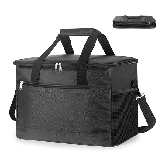 Large 30L Insulated Cooler Bag - Leakproof Thermal Lunch Tote with Shoulder Strap - Heavy Duty Black Picnic Box for Beach, Camping & Work.