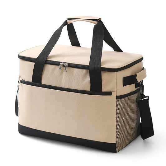Large 30L Insulated Cooler Bag - Leakproof Thermal Lunch Tote with Shoulder Strap - Heavy Duty Beige Picnic Box for Beach, Camping & Work.