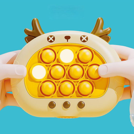 Electronic Fast Push Pop Game - Brown Deer Fidget Console with Lights & Sound - 4 Modes Memory & Speed Challenge - Interactive Sensory Toy for Kids 3+ & Travel.