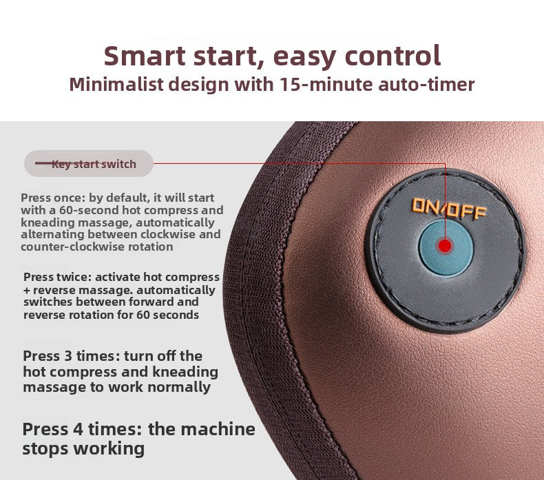 Electric Shiatsu Massage Pillow with Heat - Dual Button Deep Kneading Neck & Back Massager - Adjustable Speed & Direction Car Home Cushion - Black