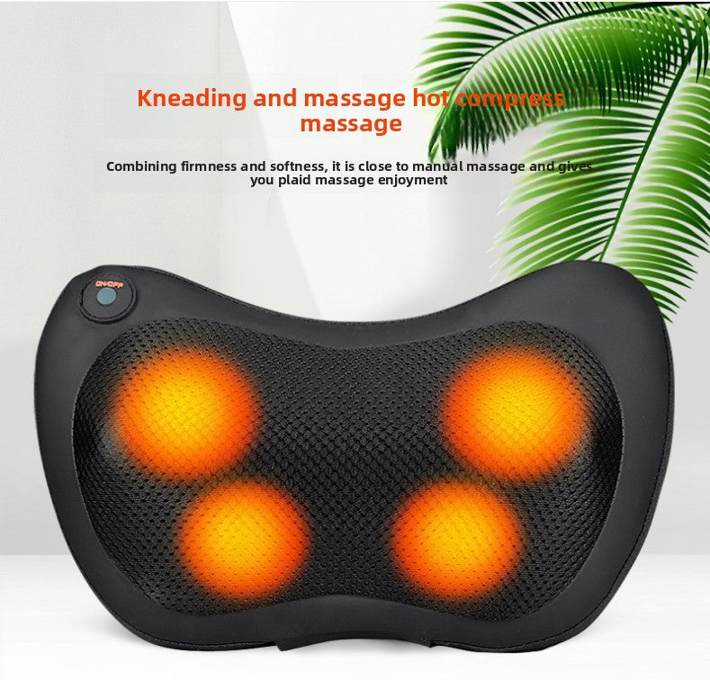 Electric Shiatsu Massage Pillow with Heat - Dual Button Deep Kneading Neck & Back Massager - Adjustable Speed & Direction Car Home Cushion - Black