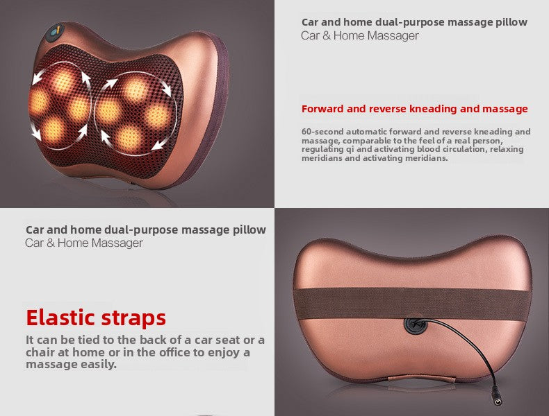 Cordless Rechargeable Shiatsu Massage Pillow - 8 Node Deep Kneading Neck & Back Massager with Heat - Wireless Portable Cushion for Home Car & Travel - Black