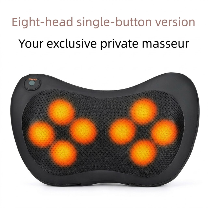 Cordless Rechargeable Shiatsu Massage Pillow - 8 Node Deep Kneading Neck & Back Massager with Heat - Wireless Portable Cushion for Home Car & Travel - Black