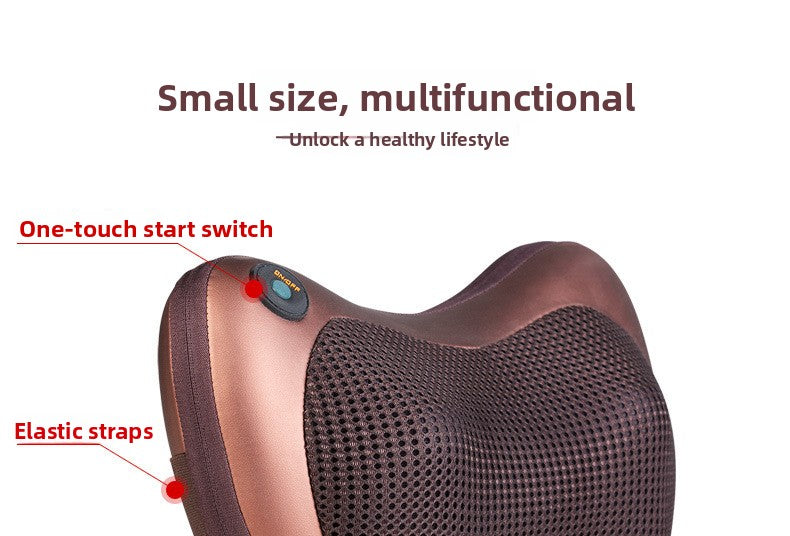 Cordless Rechargeable Shiatsu Massage Pillow - 8 Node Dual Button Neck & Back Massager with Heat - Wireless Deep Kneading Cushion for Car Home & Travel - Brown
