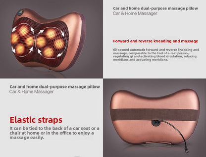 Cordless Rechargeable Shiatsu Massage Pillow - 8 Node Dual Button Neck & Back Massager with Heat - Wireless Deep Kneading Cushion for Car Home & Travel - Brown