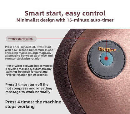 Cordless Rechargeable Shiatsu Massage Pillow - 8 Node Dual Button Neck & Back Massager with Heat - Wireless Deep Kneading Cushion for Car Home & Travel - Brown