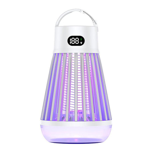 2-in-1 Rechargeable Mosquito Zapper & Camping Lantern - 2000V Electric Insect Killer with Smart Digital Display - 2000mAh Battery Portable Bug Trap for Outdoor Tent Patio & Home - IPX5 Waterproof - White.