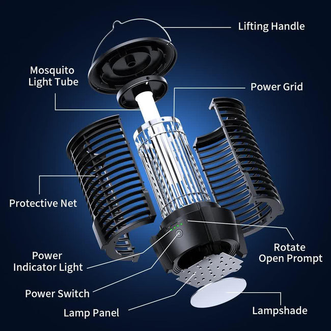 2-in-1 Rechargeable Mosquito Zapper & Camping Lantern - 3600mAh Battery - 2000V Electric Insect Killer with Bionic Trap Technology - Waterproof Outdoor Bug Trap - Black Main Image