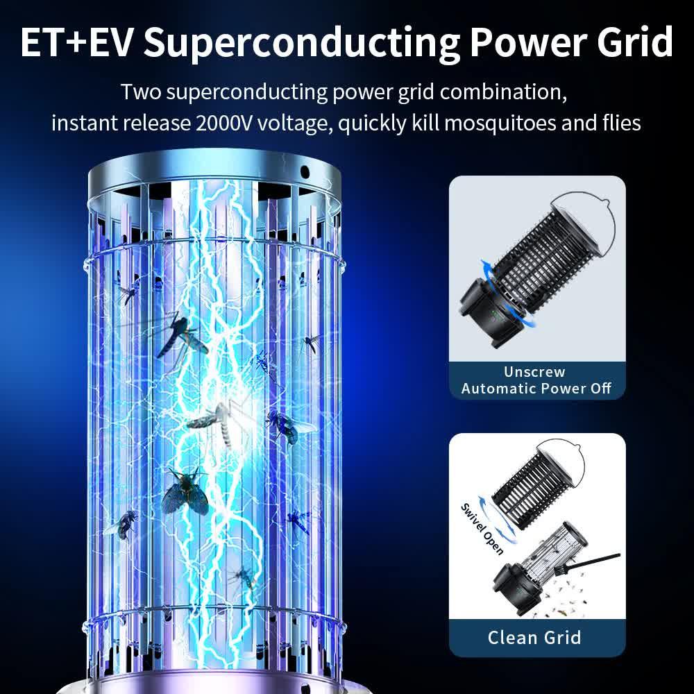 2-in-1 Rechargeable Mosquito Zapper & Camping Lantern - 3600mAh Battery - 2000V Electric Insect Killer with Bionic Trap Technology - Waterproof Outdoor Bug Trap - Black.