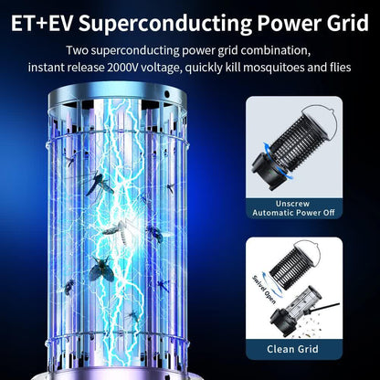 2-in-1 Rechargeable Mosquito Zapper & Camping Lantern - 3600mAh Battery - 2000V Electric Insect Killer with Bionic Trap Technology - Waterproof Outdoor Bug Trap - Black.