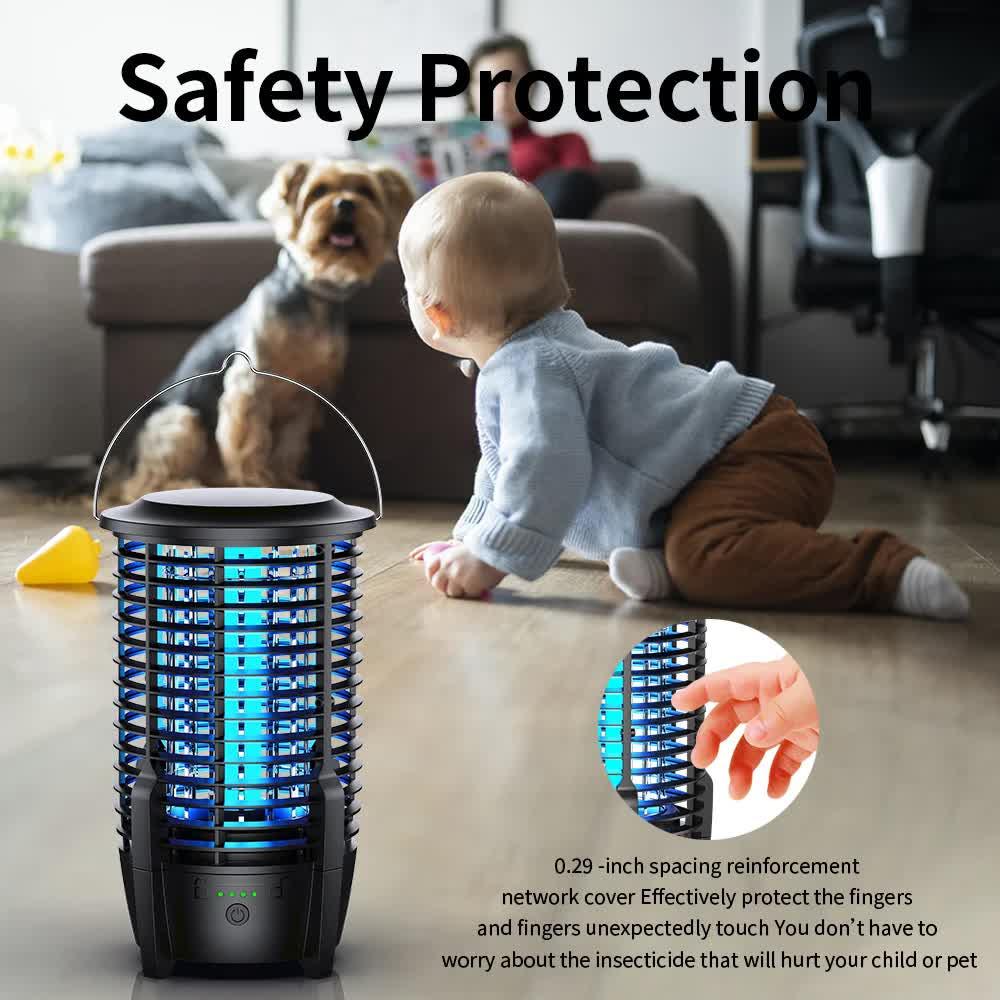 2-in-1 Rechargeable Mosquito Zapper & Camping Lantern - 3600mAh Battery - 2000V Electric Insect Killer with Bionic Trap Technology - Waterproof Outdoor Bug Trap - Black.