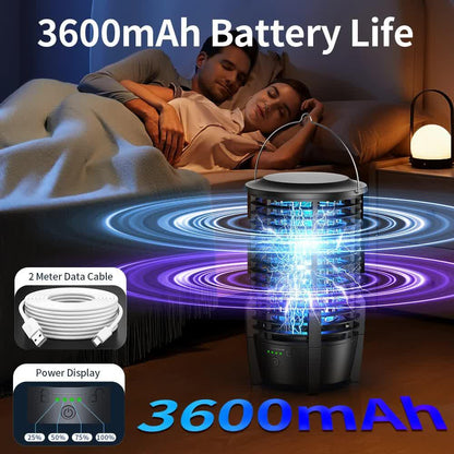 2-in-1 Rechargeable Mosquito Zapper & Camping Lantern - 3600mAh Battery - 2000V Electric Insect Killer with Bionic Trap Technology - Waterproof Outdoor Bug Trap - Black.