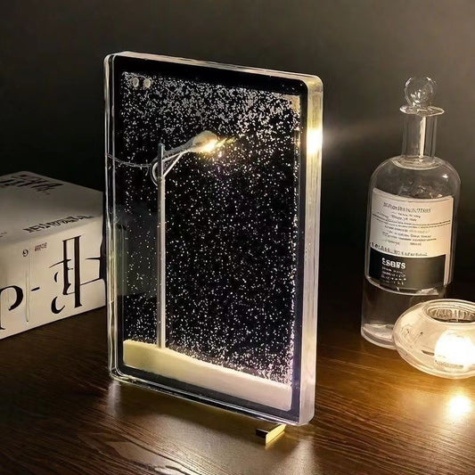 DIY Snowy Street Lamp Night Light Kit - Liquid Glitter Floating Snow Globe Effect - LED Acrylic Desk Display - Creative Handcraft Gift for Bedroom & Home Decor - Battery Operated 15.5cm.