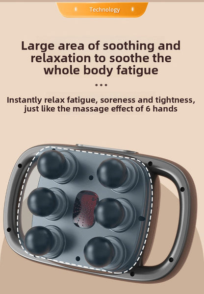 6-Head Deep Tissue Percussion Massager - Cordless Electric Muscle Gun with Red Light Therapy - 9 Speed Dual Handle Body Relaxer for Back & Legs - Ivory White