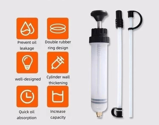 200ml Fluid Extractor & Transfer Pump - Manual Oil Syringe with Extension Tubes for Automotive Brake, Gear & Power Steering Fluids - Heavy Duty Suction Tool.