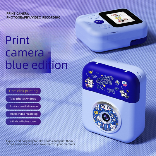 Kids Instant Print Camera with 3 Paper Rolls - Zero Ink Thermal Digital Camera & Video Recorder - 1080P Dual Lens Selfie Toy for Boys & Girls - Blue.