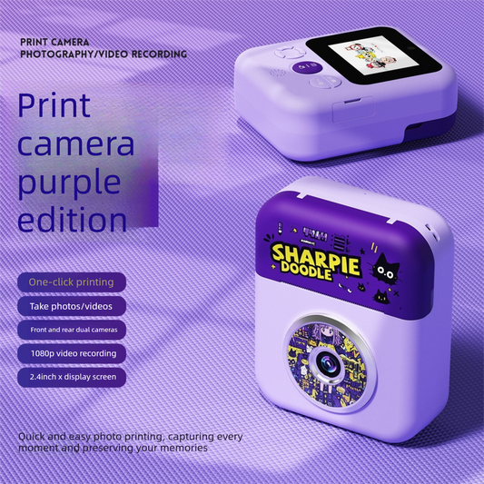 Kids Instant Print Camera with 32GB SD Card & 3 Paper Rolls - Retro Thermal Digital Camera & Video Recorder - 1080P Dual Lens Selfie Toy Gift - Purple.