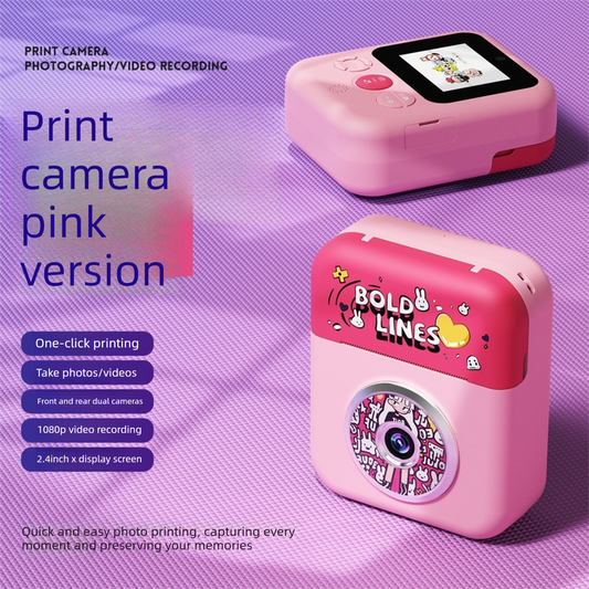 Kids Instant Print Camera with 32GB SD Card & 3 Paper Rolls - Retro Thermal Digital Camera & Video Recorder - 1080P Dual Lens Selfie Toy Gift - Pink.