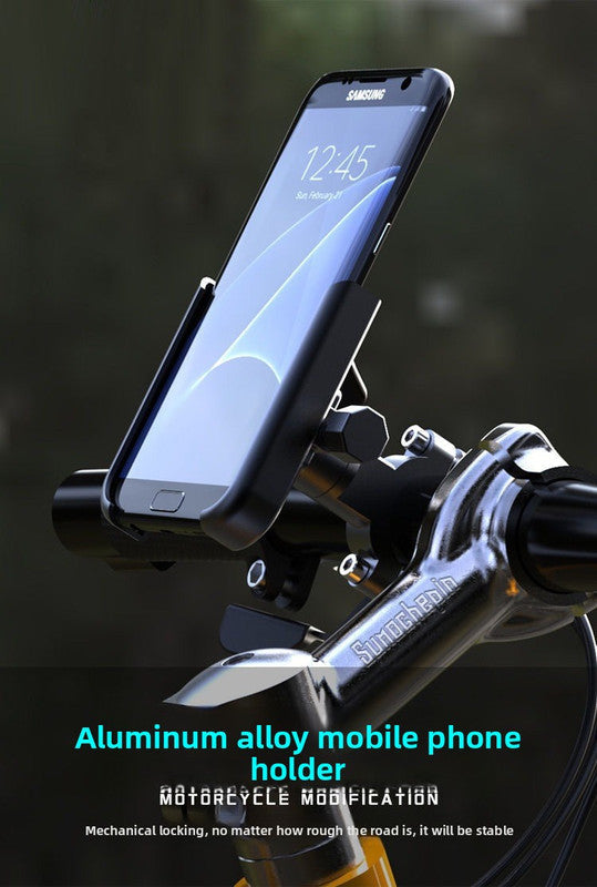 Universal Aluminium Motorcycle Phone Holder Handlebar Mount 360 Rotation Anti-Shake CNC Metal for Bike Scooter 4-7 Inch Phones Sliver