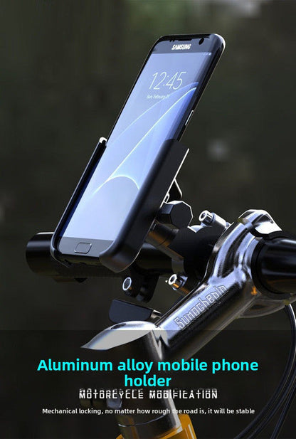 Universal Aluminium Motorcycle Phone Holder Handlebar Mount 360 Rotation Anti-Shake CNC Metal for Bike Scooter 4-7 Inch Phones Sliver