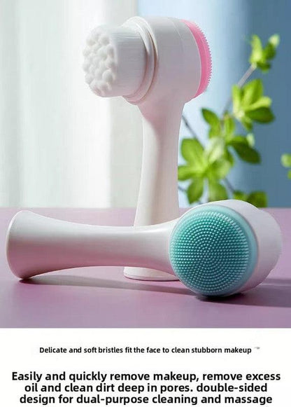 2-in-1 Dual Sided Facial Cleansing Brush Soft Microfiber & Silicone Scrubber Manual Face Washer Exfoliator Tool Blue for Deep Pore Cleaning.