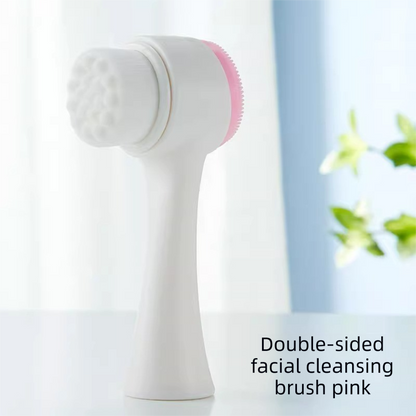 2-in-1 Dual Sided Facial Cleansing Brush Soft Microfiber & Silicone Scrubber Manual Face Washer Exfoliator Tool Pink for Deep Pore Cleaning.