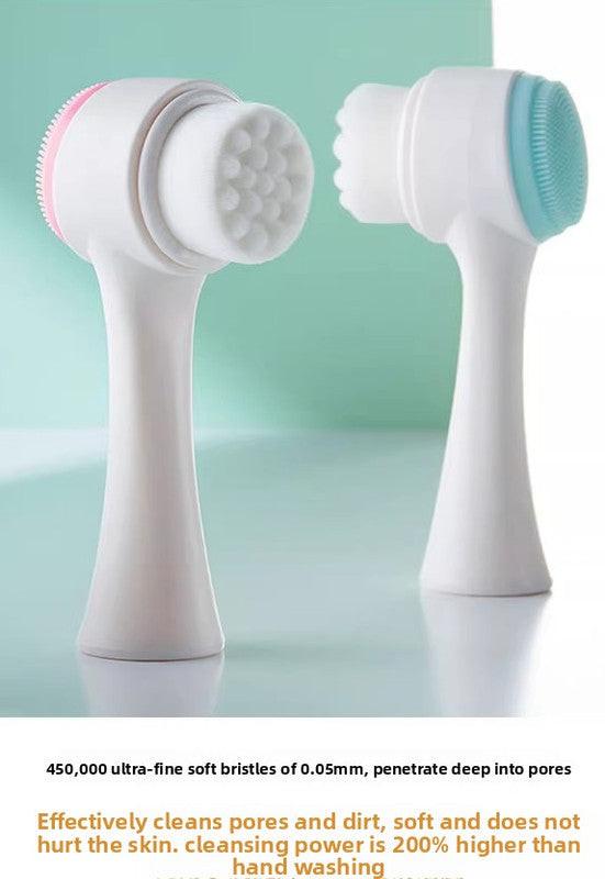 2-in-1 Dual Sided Facial Cleansing Brush Soft Microfiber & Silicone Scrubber Manual Face Washer Exfoliator Tool Pink for Deep Pore Cleaning.
