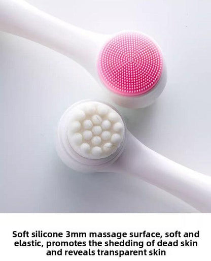 2-in-1 Dual Sided Facial Cleansing Brush Soft Microfiber & Silicone Scrubber Manual Face Washer Exfoliator Tool Pink for Deep Pore Cleaning.