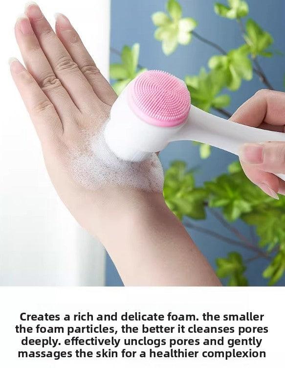 2-in-1 Dual Sided Facial Cleansing Brush Soft Microfiber & Silicone Scrubber Manual Face Washer Exfoliator Tool Pink for Deep Pore Cleaning.